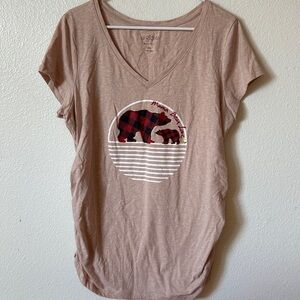 Grayson Threads Tan V-Neck Tee with Plaid Bear Design